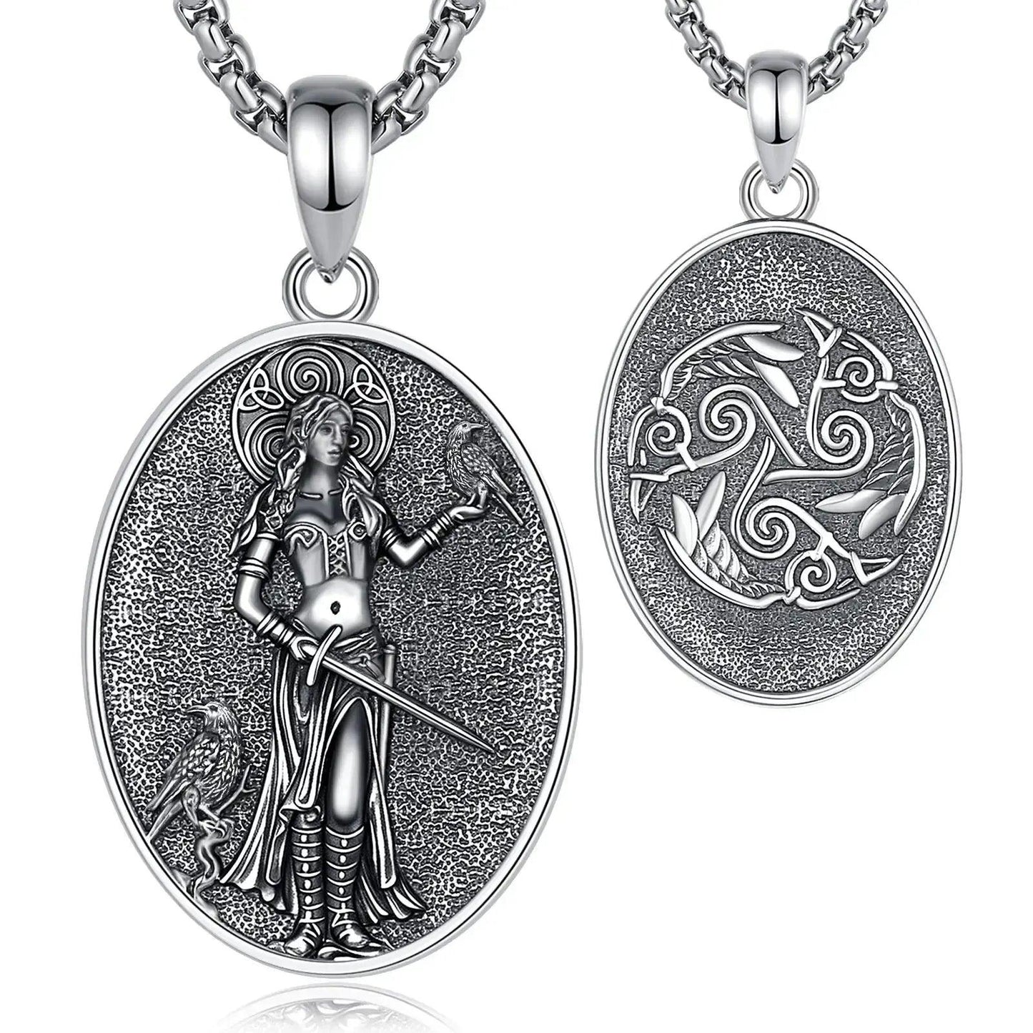 925 Sterling Silver Morrigan Goddess Necklace Viking Raven Triple Spiral Pendant Pagan Wicca Jewelry-MoonChildWorld