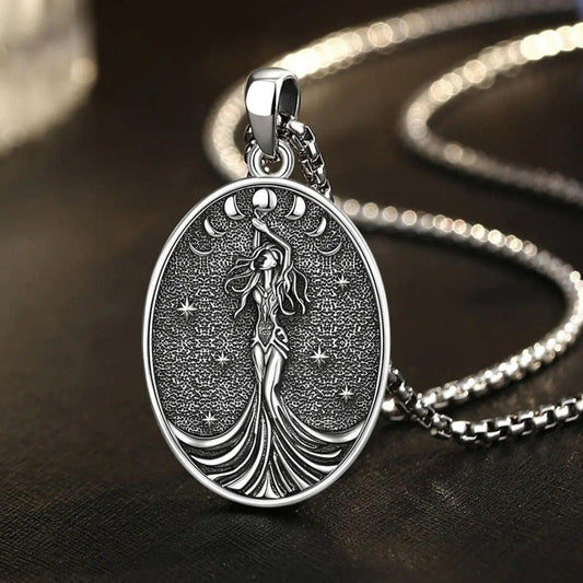 925 Sterling Silver NYX Moon Goddess Necklace Women Celestial Moon Phase Pendant Witch Pagan Jewelry Spiritual Amulet-MoonChildWorld