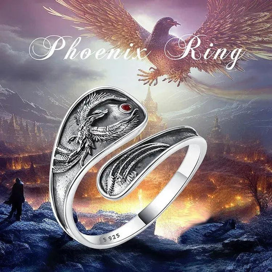 925 Sterling Silver Phoenix Adjustable Ring - Sun Phoenix Ring Pagan Jewelry-MoonChildWorld