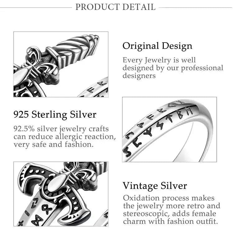 925 Sterling Silver Viking Runes Sword Adjustable Ring Norse Amulet Ring Pagan Spiritual Jewelry-MoonChildWorld