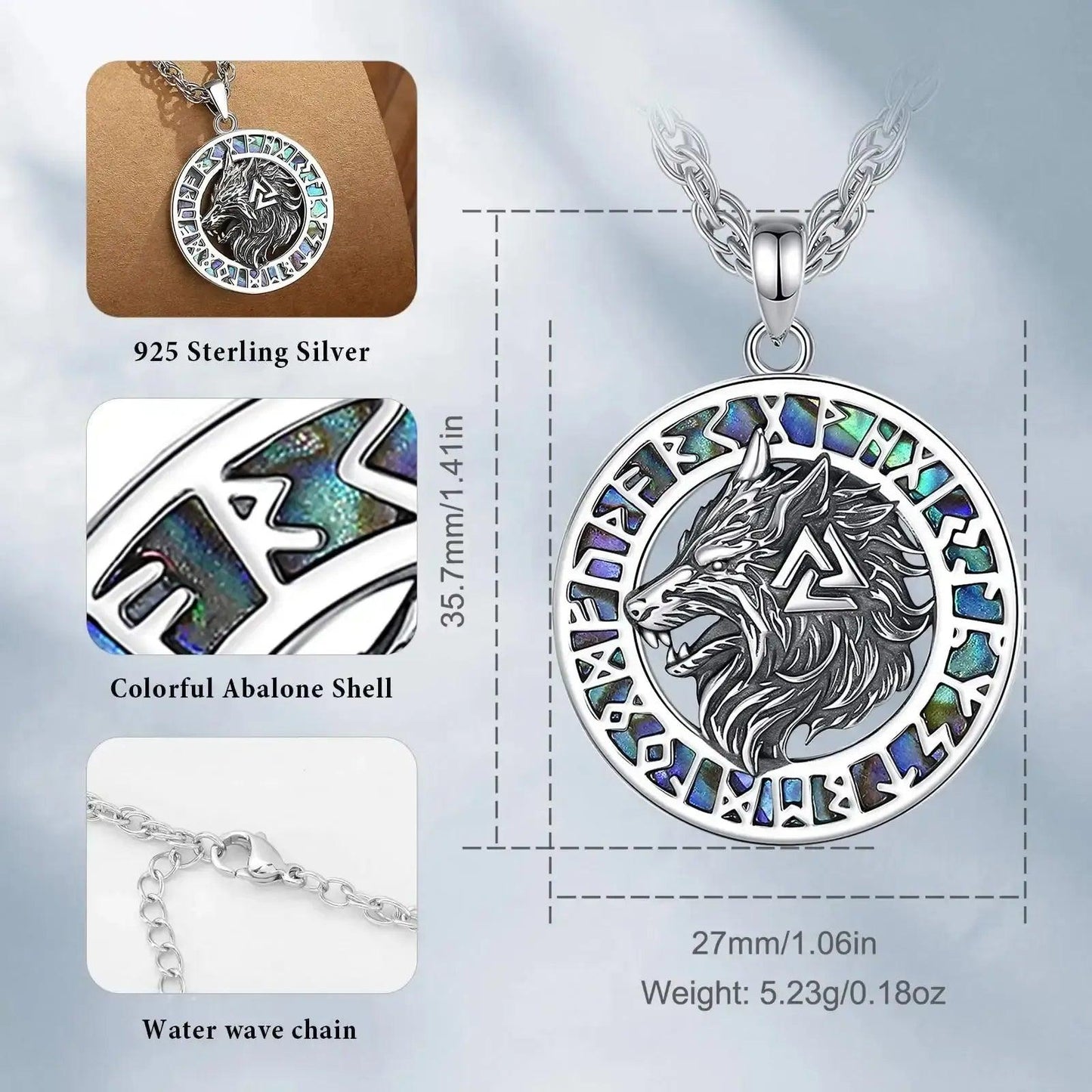 925 Sterling Silver Viking Wolf Necklace Nordic Valknut Rune Amulet Jewelry-MoonChildWorld