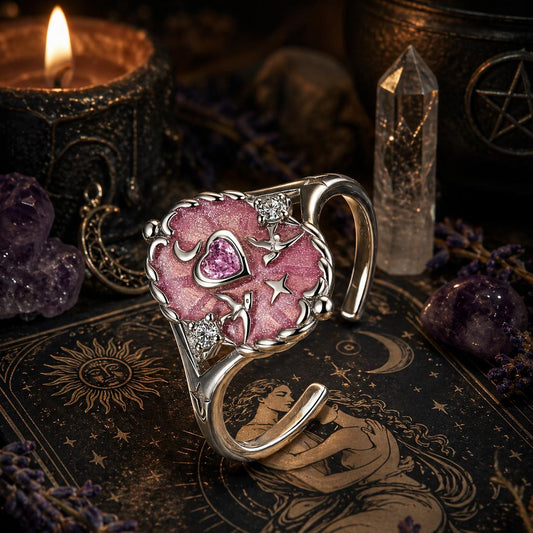 925 Sterling Silver Witchy Tarot Open Ring Vintage The Empress/World/Lovers Glossy Ring Witch Jewelry-MoonChildWorld