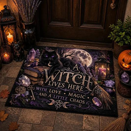 Moon Black Cat Wicca Doormat – Gothic Witch Familiar Welcome Mat_mockup_1.webp