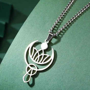 Lotus Crescent Moon Necklace Amulet Jewelry-MoonChildWorld