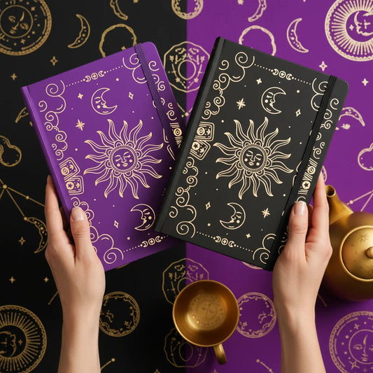 A5 Dot Grid Notebook Celestial Sun and Moon Hardcover Journal for Wiccan Pagan-MoonChildWorld