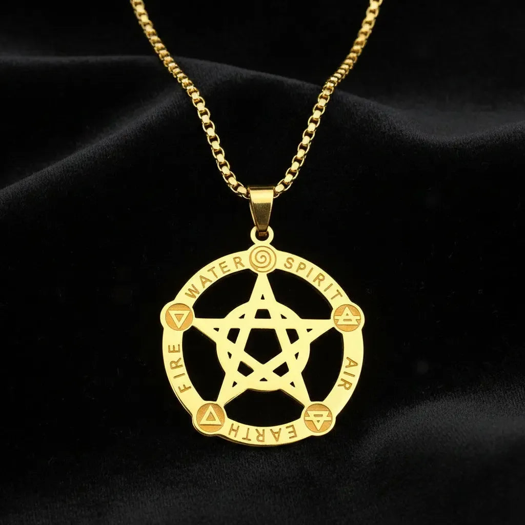 Alchemy Pentagram Five Elements Necklace Wicca Talisman-MoonChildWorld