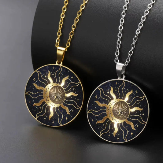 All Seeing Eye Pendant Necklace Esoteric Sun & Mystical Eye Necklace Wiccan Pagan Protection Jewelry-MoonChildWorld