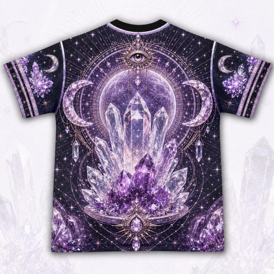 Amethyst Crystal Priestess T-Shirt All Seeing Eye Purple Tee back view