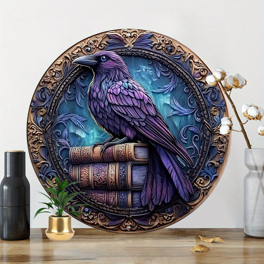 Dark Crow Wall Art Witchy Raven Metal Sign for Gothic Halloween Decorations-MoonChildWorld