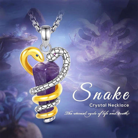 Amethyst Snake Necklace Energy Healing Crystal Stone Witchy Necklace Pagan Jewelry Spiritual Gift for Witch-MoonChildWorld