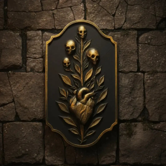 Skull heart wall art – memento mori carved detail