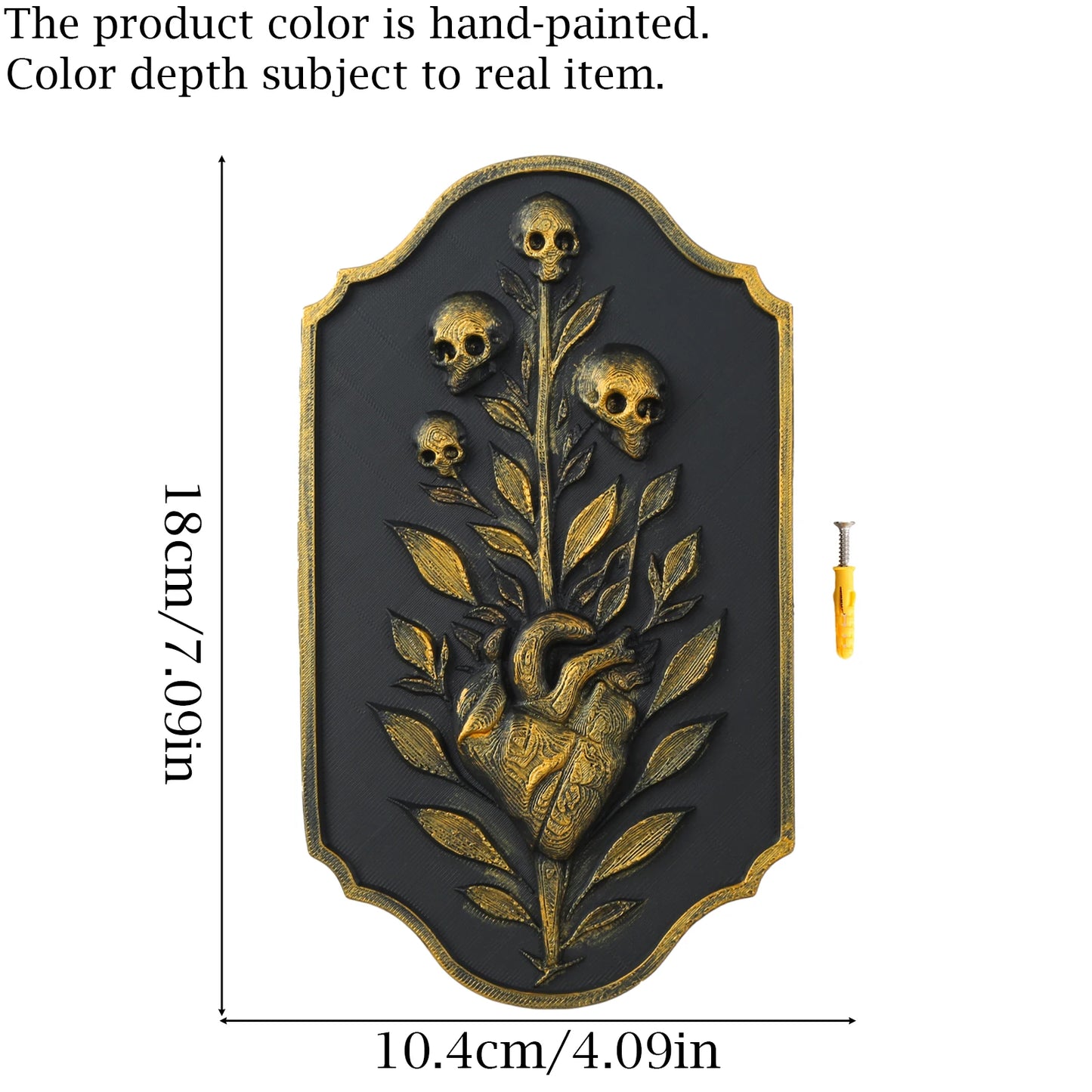 Anatomical heart skull plaque – witchy gothic home decor styled on wall