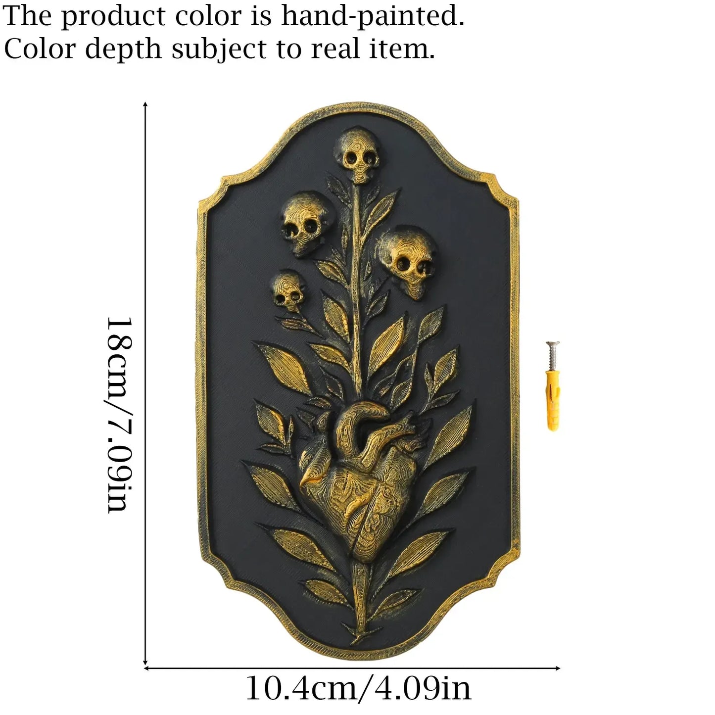 Anatomical heart skull plaque – witchy gothic home decor styled on wall