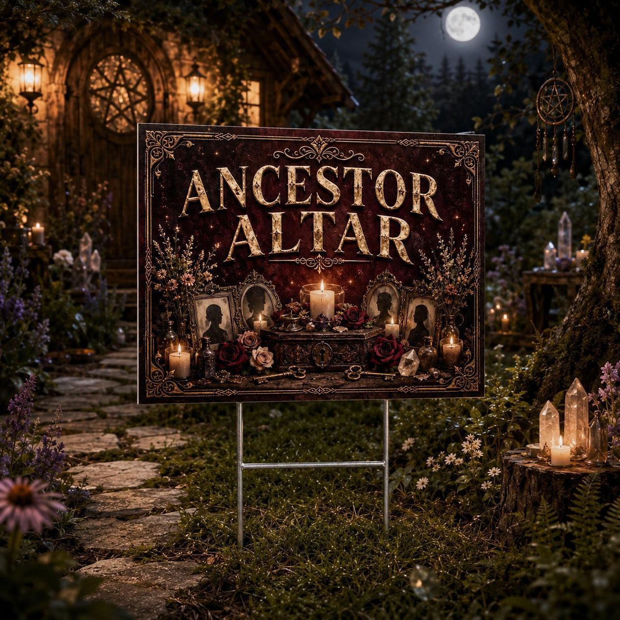 Ancestor Altar Candles Offerings Witchy Yard Sign - porch scene