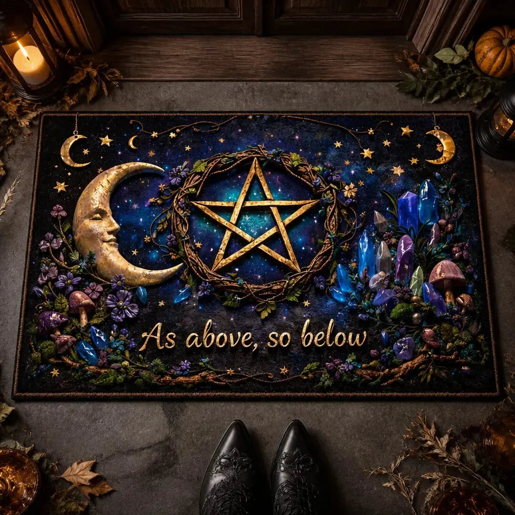 As Above So Below Moon & Pentacle Pagan Doormat – Occult Welcome Mat for Wicca Decor_mockup_3.webp