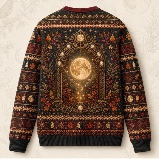 Autumn Arch Sweater Raven Harvest Moon Rust Gothic Knit back view