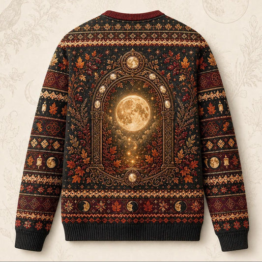 Autumn Arch Sweater Raven Harvest Moon Rust Gothic Knit back view