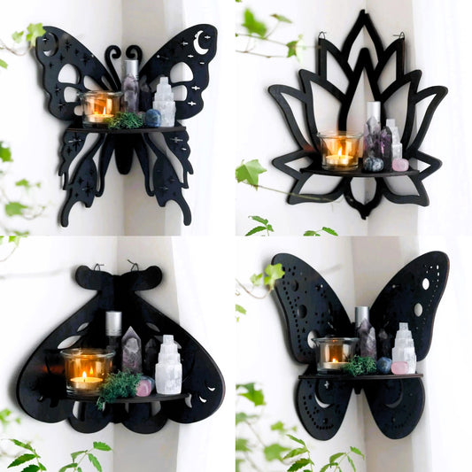 Crystal Wall Shelf Wooden Butterfly Lotus Moth Crystal Hanging Shelf