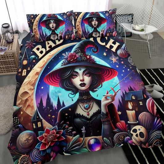 Bad Witch Gothic Bedding Set for Halloween Decor-MoonChildWorld