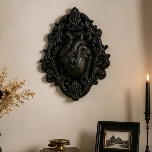 Baroque anatomical heart relief wall plaque – gothic wall art decor, front view
