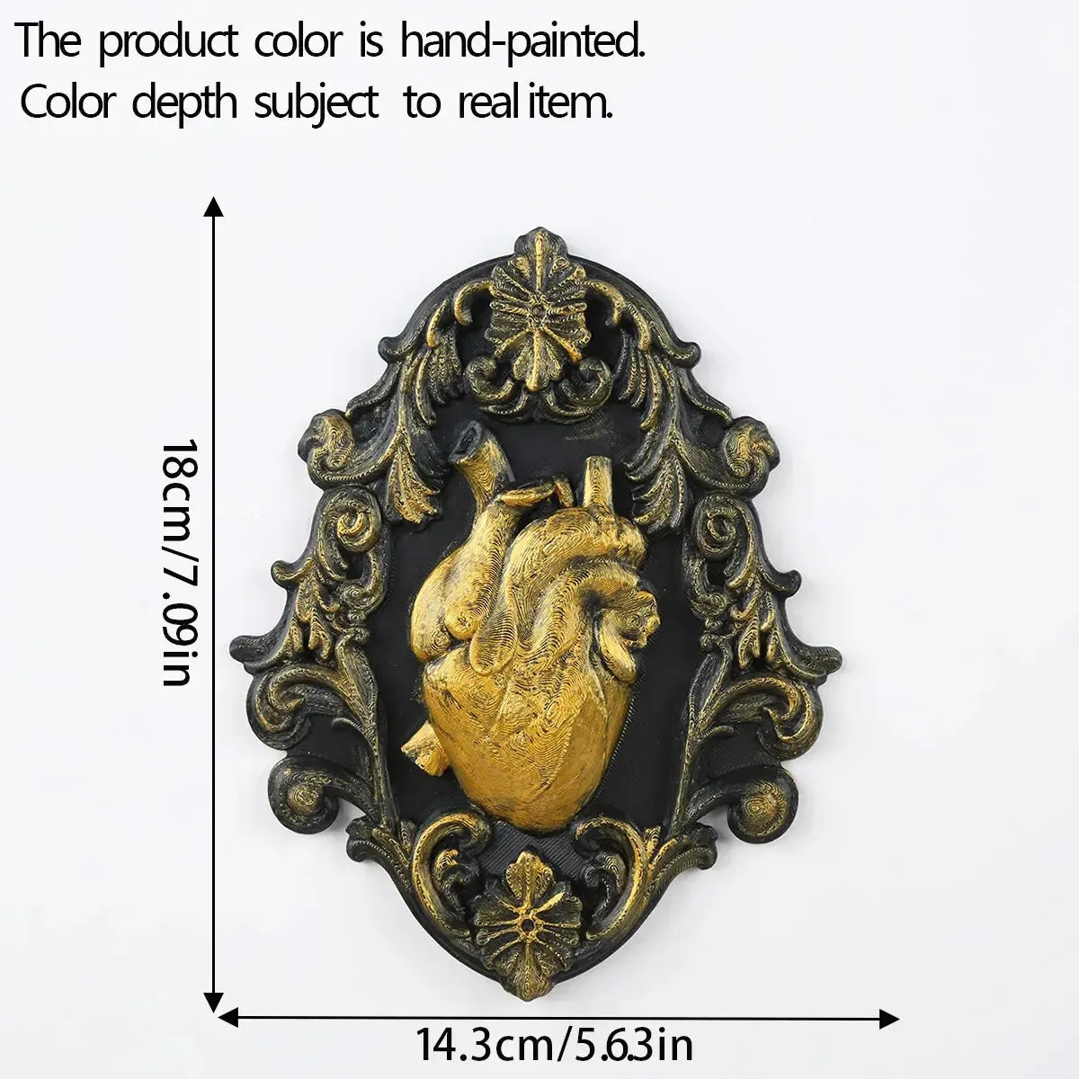 Baroque heart relief plaque – witchy gothic home decor styled on wall