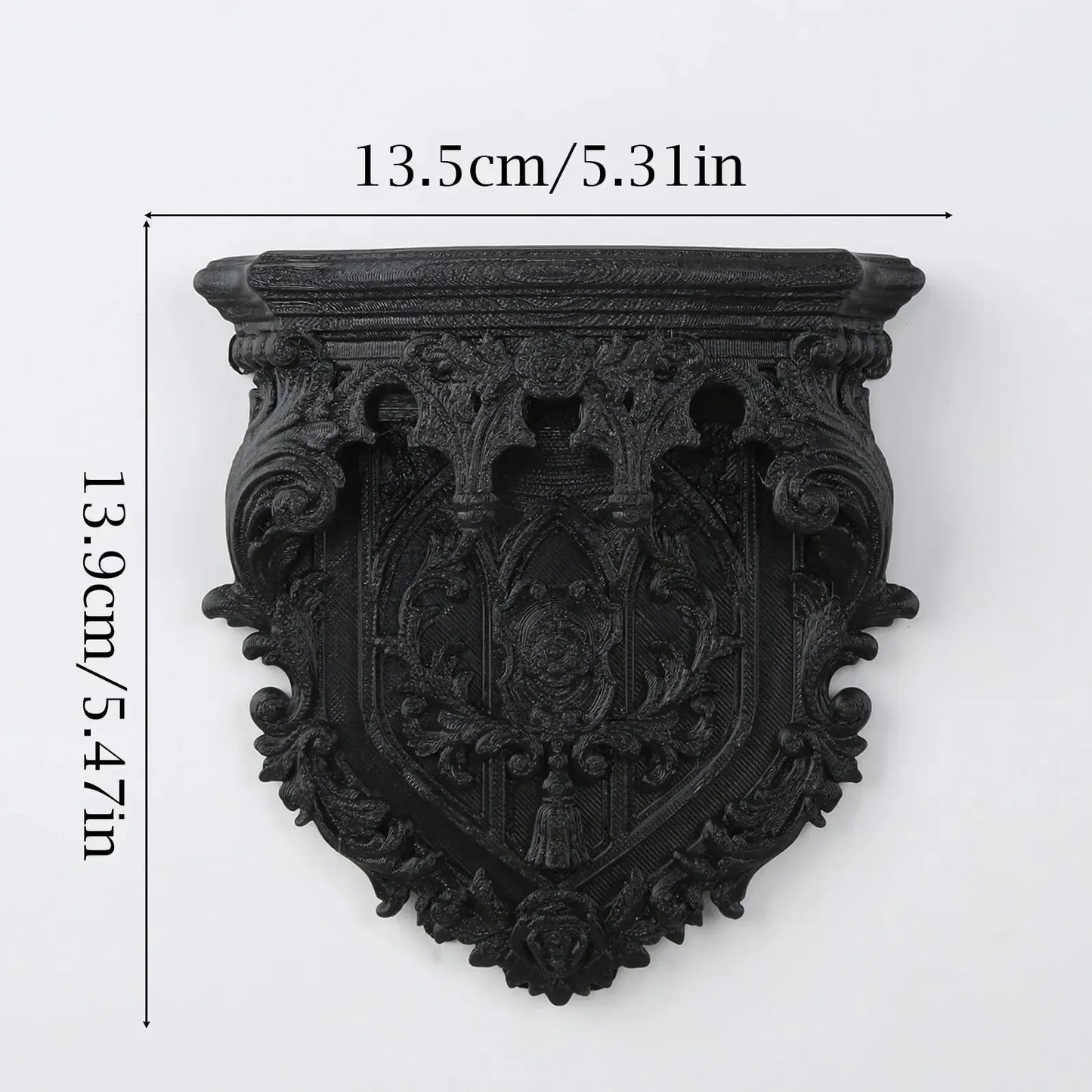 Shield carved floating shelf โ witchy altar wall decor