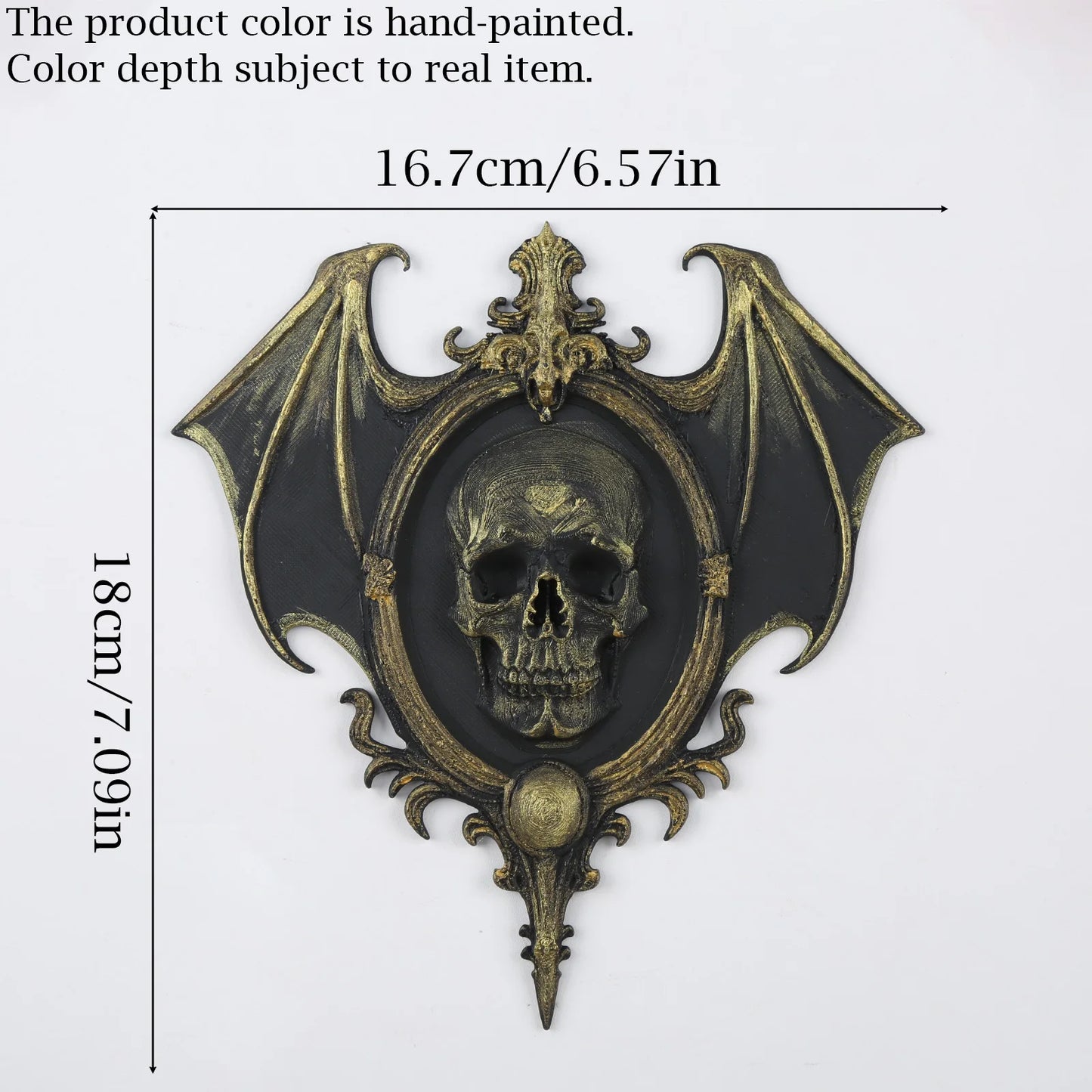 Bat wing skull plaque – witchy gothic home decor styled on wall
