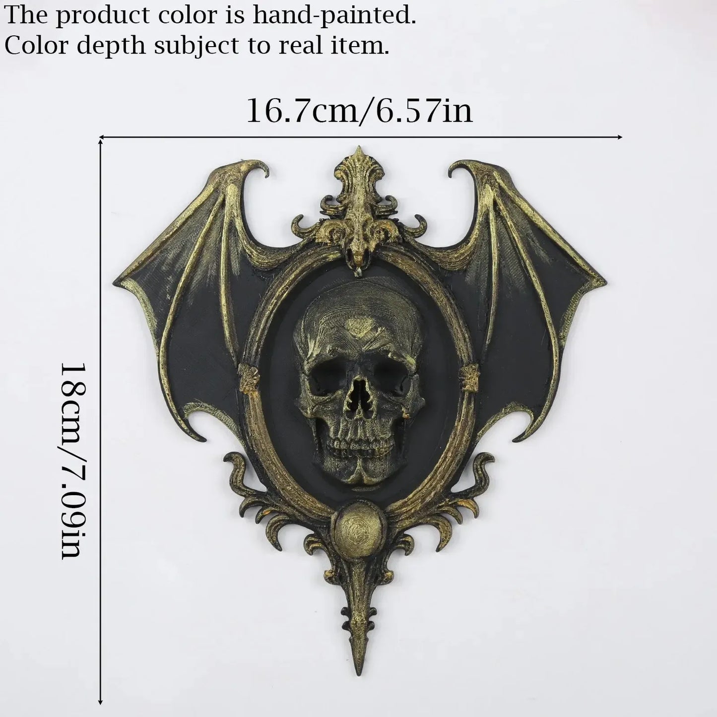 Bat wing skull plaque โ witchy gothic home decor styled on wall