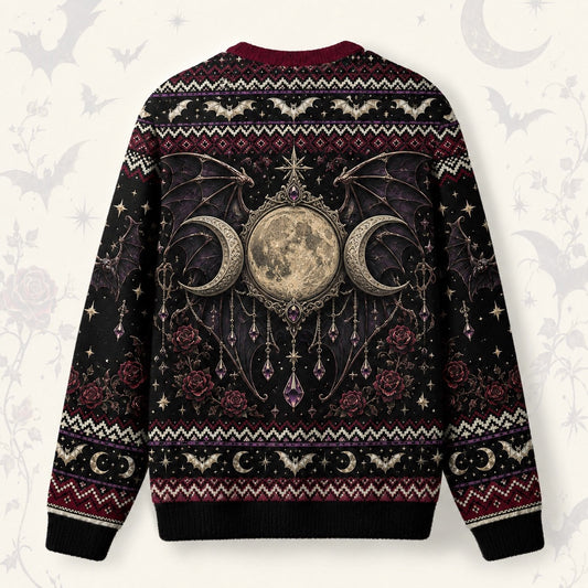 Bat Wing Witch Sweater Triple Moon Gothic Vampire Knit Jumper back view