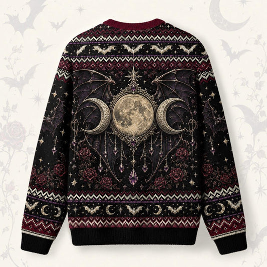 Bat Wing Witch Sweater Triple Moon Gothic Vampire Knit Jumper back view