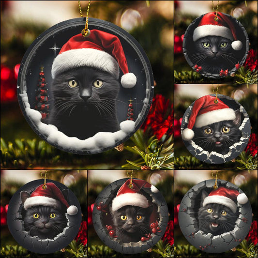 Black cat 3D Christmas Ceramic Ornaments