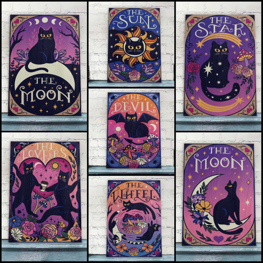 Black Cat Tarot Witchy Wood Print