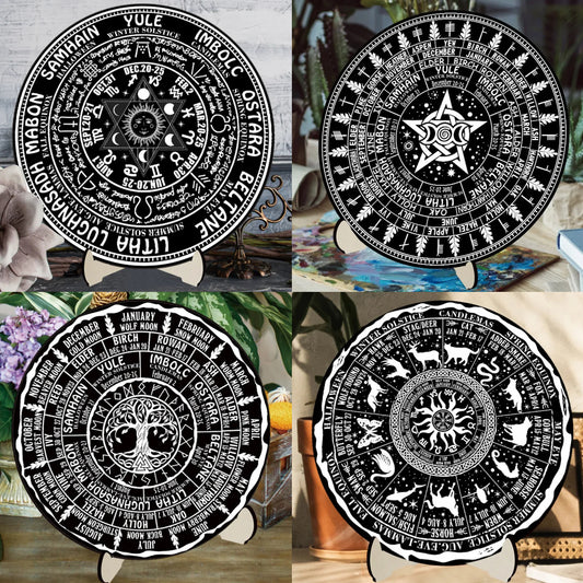 Wooden Pagan Sign Wheel of The Year Wicca Calendar