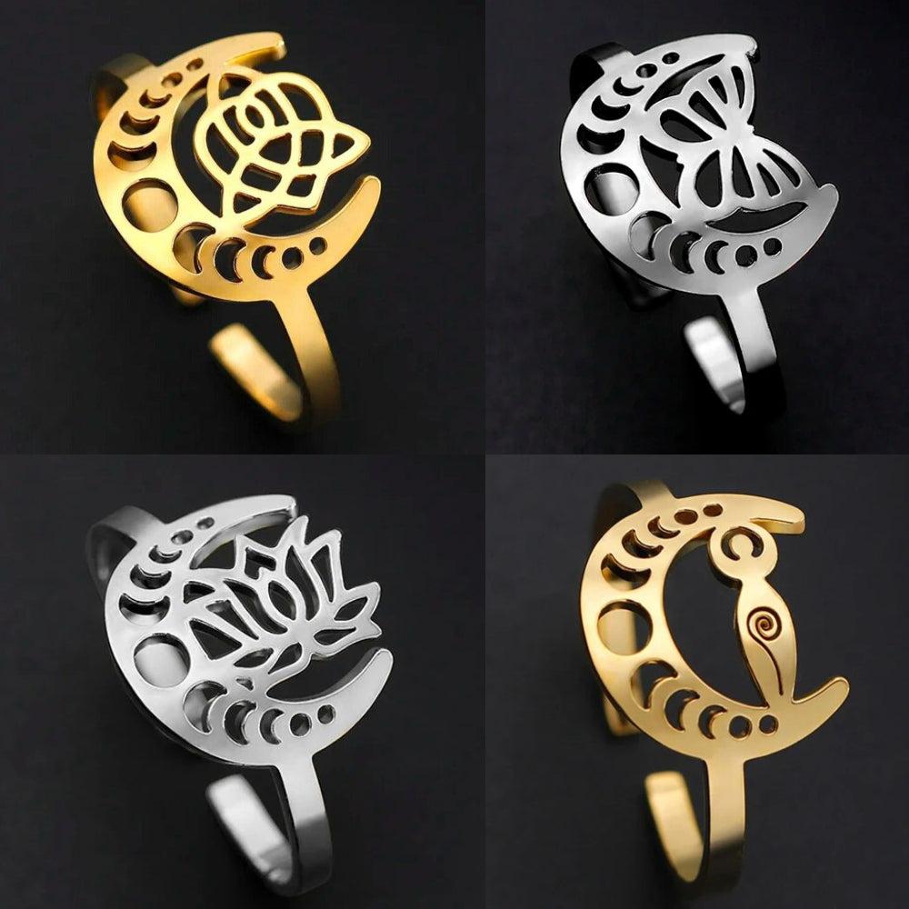 Celtic Knot Moon phase Ring Goddess moon Ring-MoonChildWorld