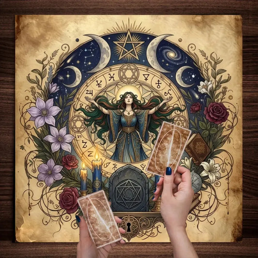 Retro goddess magic circle altar cloth beige earth tone – Wiccan light magic tarot ritual mat