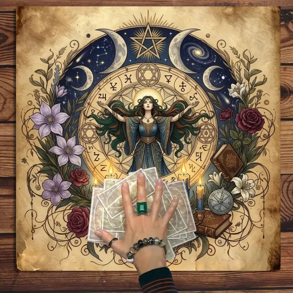Beige floral rune astrology altar cloth goddess magic circle – kitchen witch spiritual gathering mat