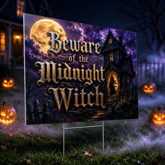 Beware Midnight Witch Halloween Gothic Yard Sign - garden display