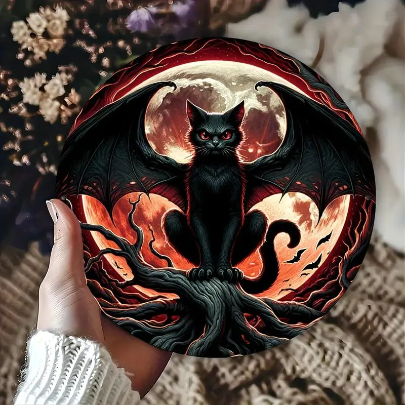 Black Cat Gothic Metal Sign Halloween Decor-MoonChildWorld