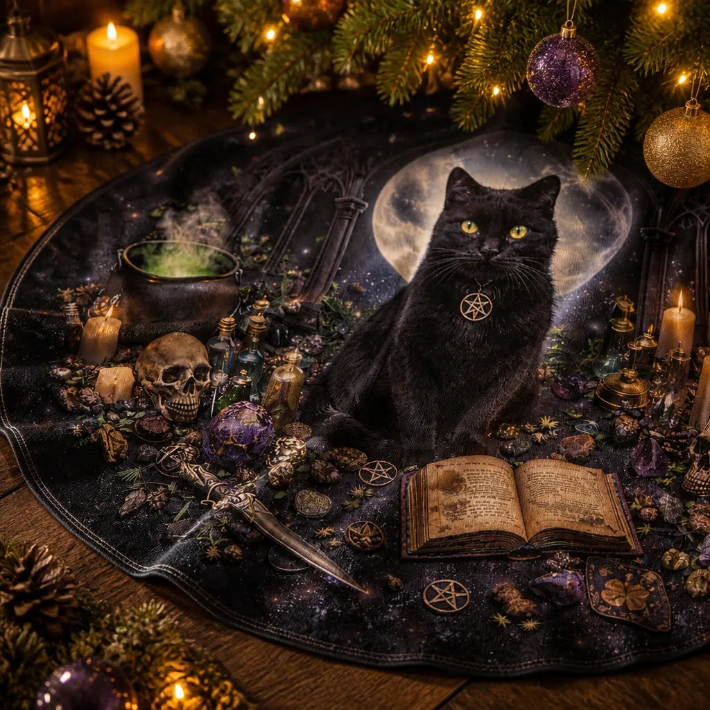 Black Cat Moon Yule Tree Skirt – Pagan Witchy Gothic Decor_mockup_3.webp