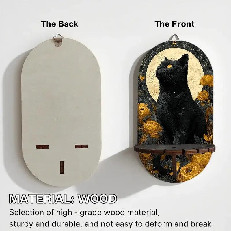 Black Cat Moonlight Floating Shelves Witchy Decorative Wall Shelf Pagan Altar Decor-MoonChildWorld
