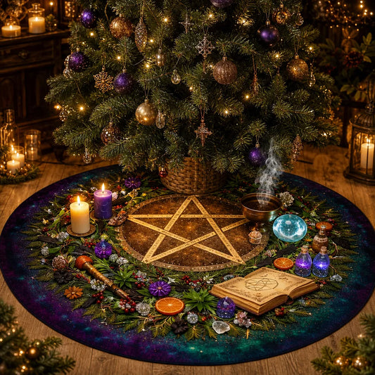 Black Cat Pentagram Yule Tree Skirt – Pagan Witch Gothic Decor_mockup_1.webp