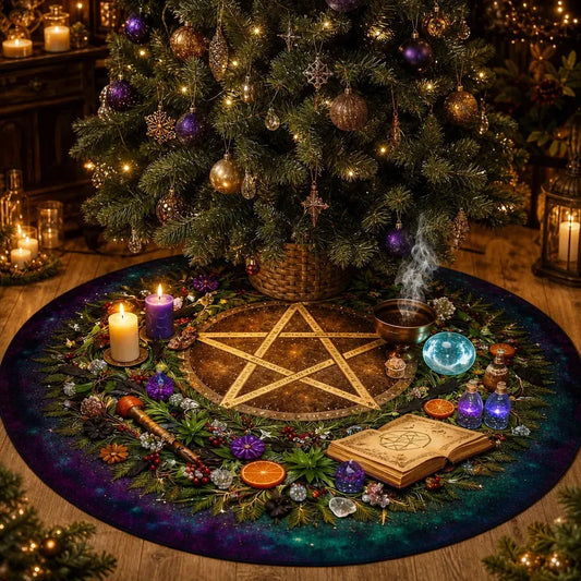 Black Cat Pentagram Yule Tree Skirt – Pagan Witch Gothic Decor_mockup_1.webp