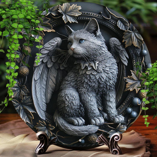 Black Cat Winged Wall Art Gothic Cat Metal Sign for Halloween-MoonChildWorld