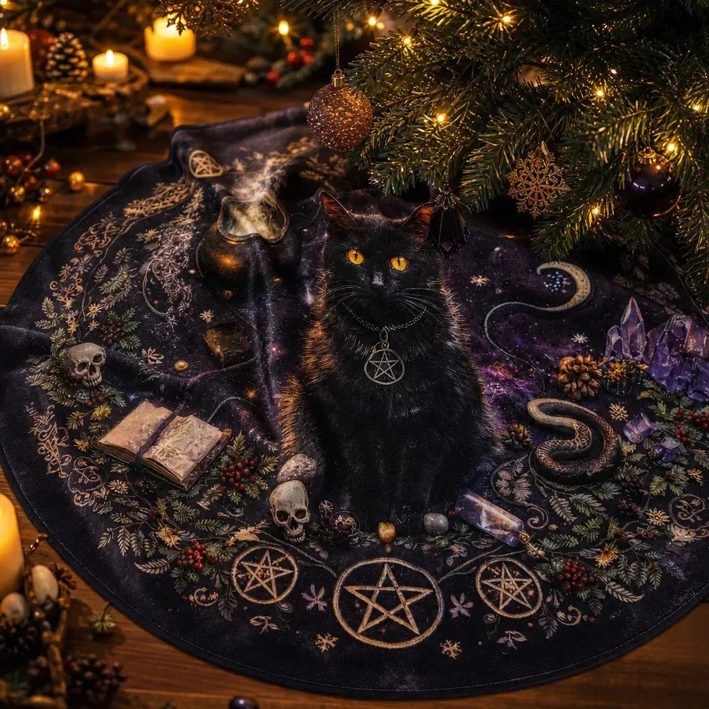 mockup_Black Cat Yule Tree Skirt – Pagan Witchy Gothic Decor_4.webp