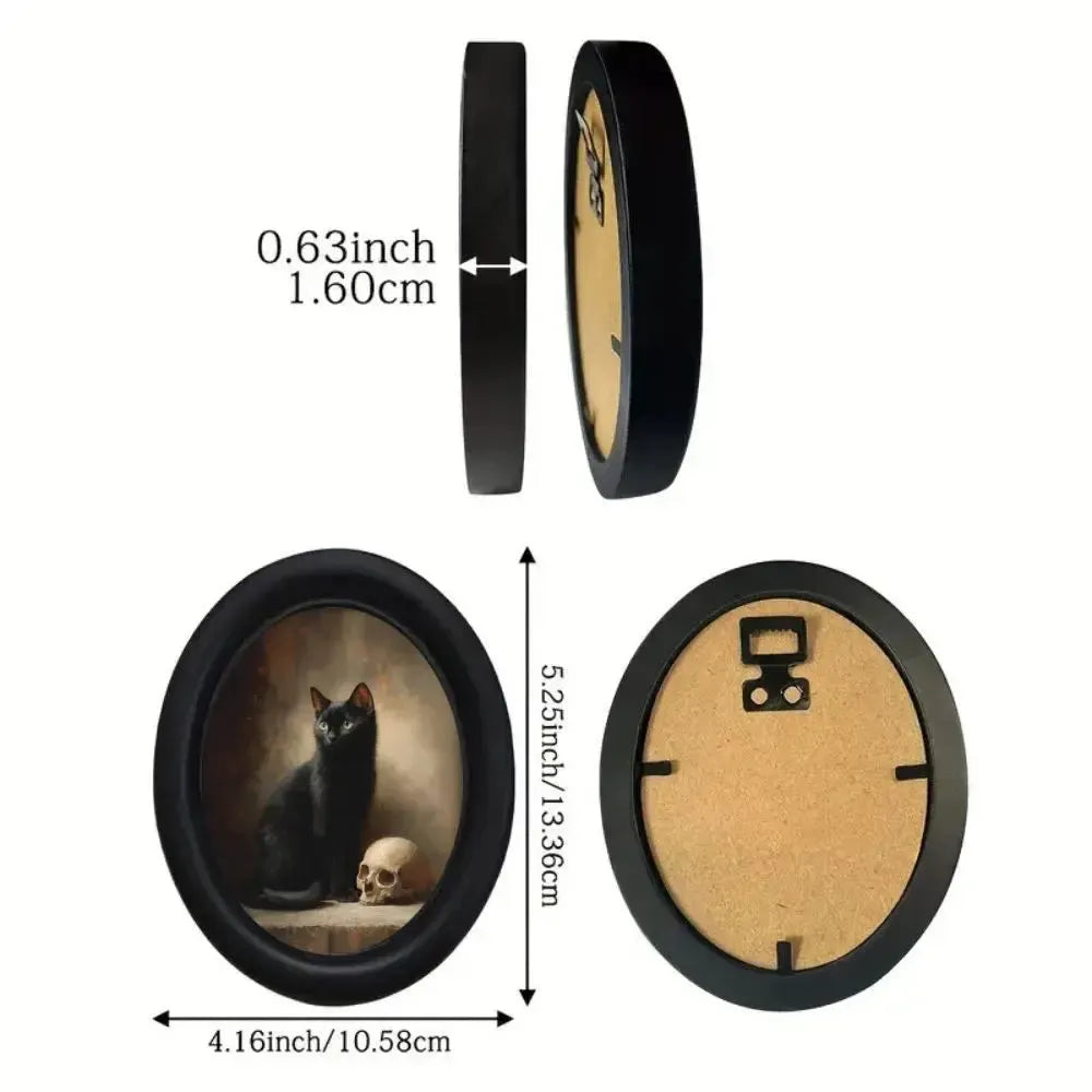 Black Cat and Skeleton Oval Picture Frame Wall Decoration – back view
