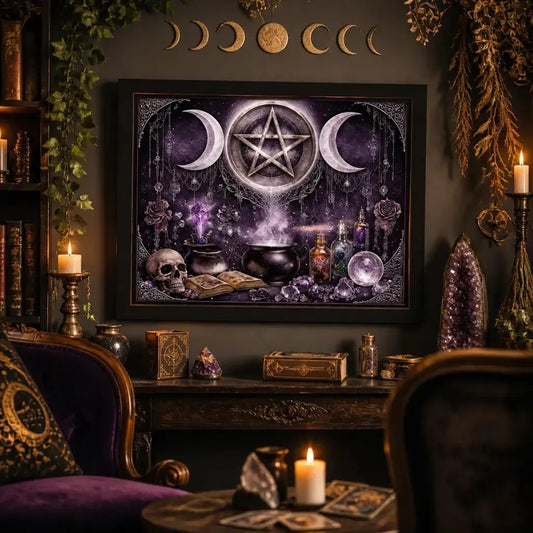 Black Framed Triple Moon Witchy Wall Art - Wiccan Canvas Print for Gothic Spiritual Decor_mockup_1.webp