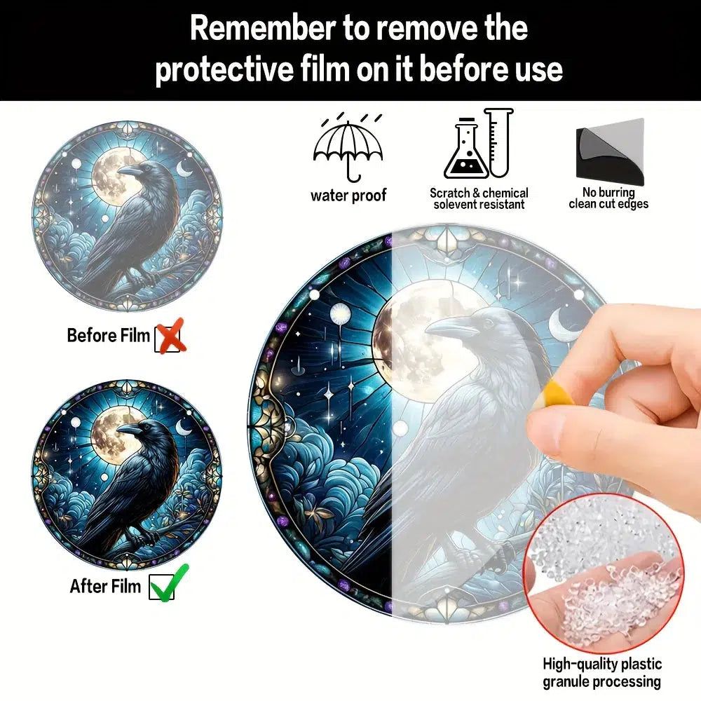 Black Raven Halloween Suncatcher Moon Crow Window Decor Gothic Home Decor-MoonChildWorld