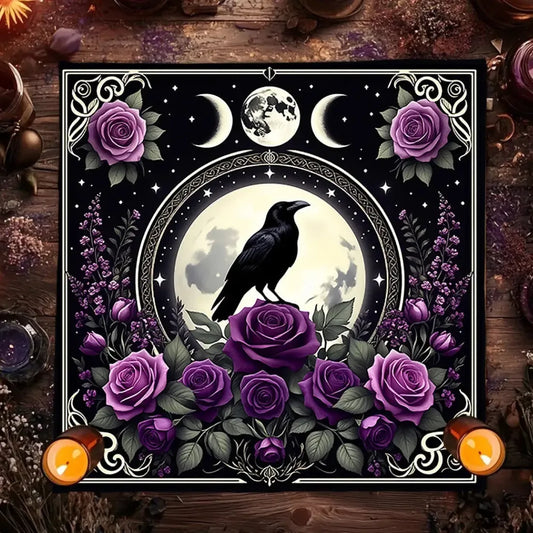 Black Raven Moon Phase Tarot Altar Cloth-MoonChildWorld