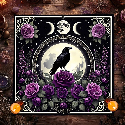 Black Raven Moon Phase Tarot Altar Cloth-MoonChildWorld