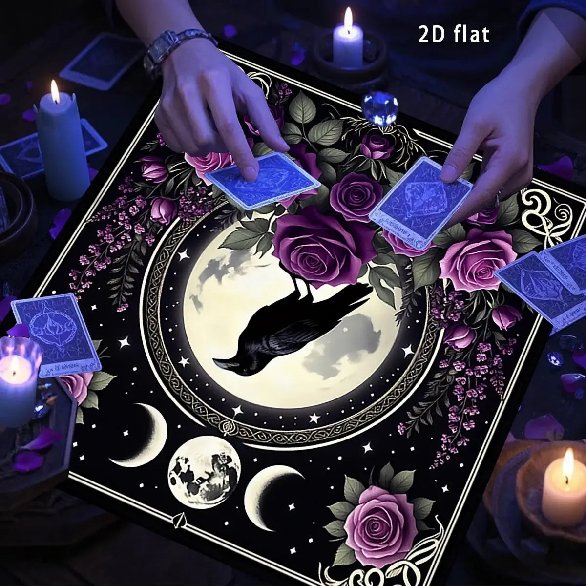 Black Raven Moon Phase Tarot Altar Cloth-MoonChildWorld
